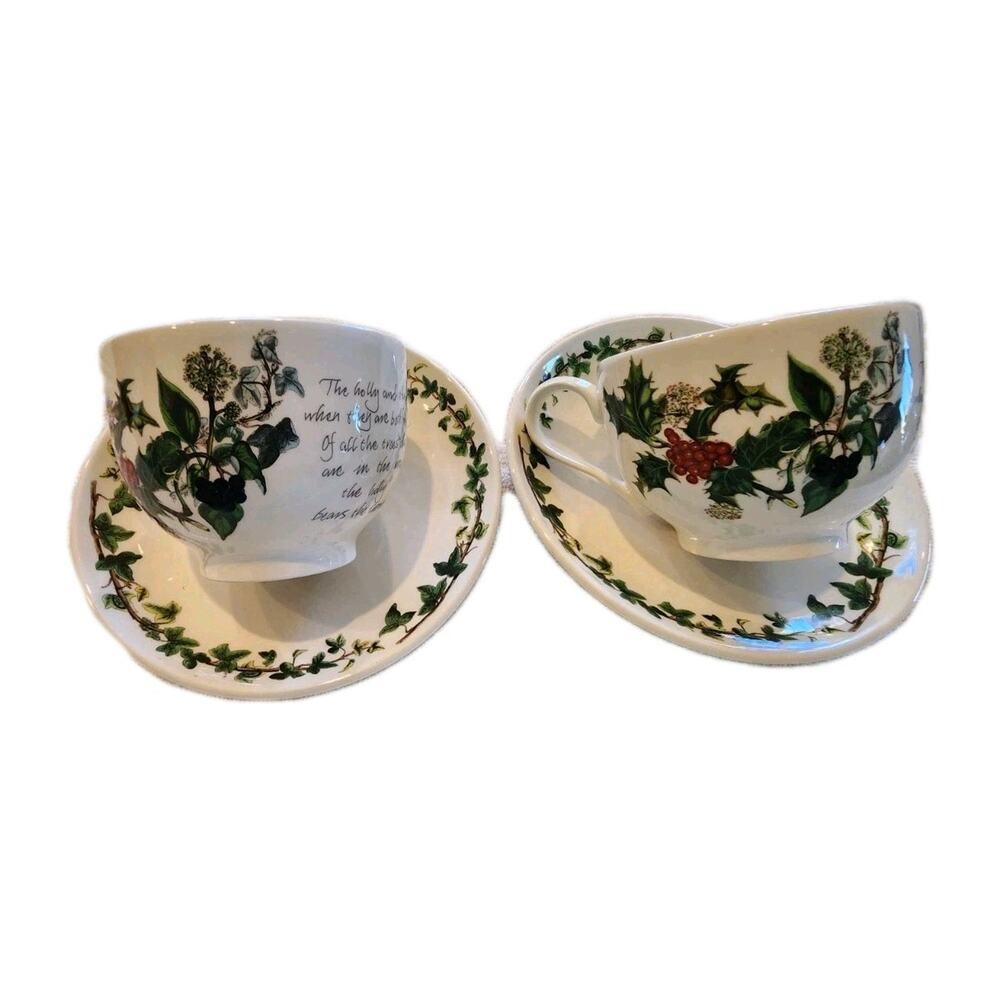 2 Portmeirion The Holly & The Ivy Tea Cup And Saucers Coffee Mugs Holiday Decor